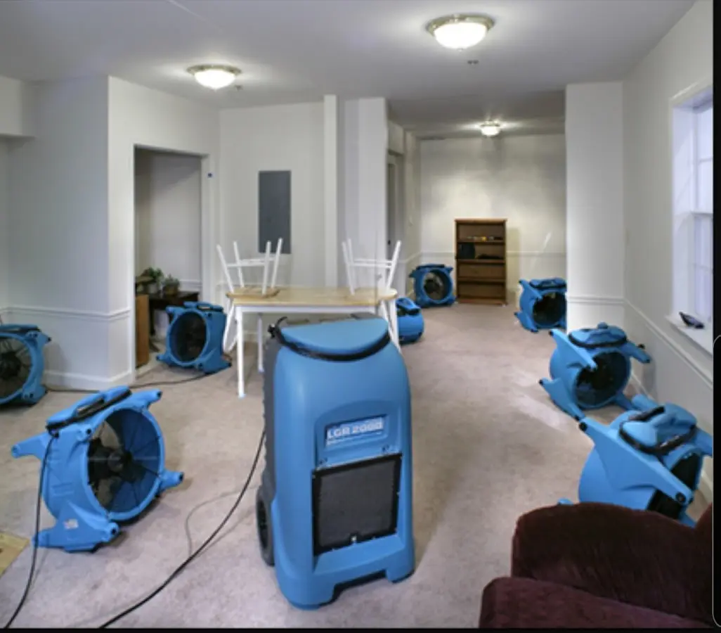 Air movers and dehumidifier setup for Water Extraction & Removal in Key Biscayne